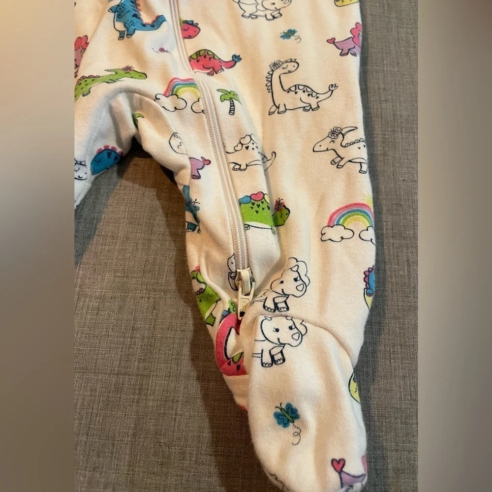 Long sleeve 2-way zip sleeper with dinosaurs and rainbows